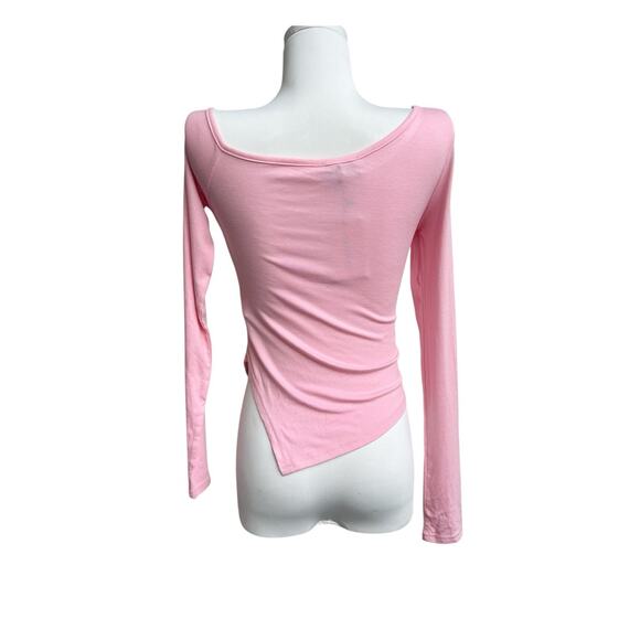 Edikted NWT Asymmetric Crop Top Knit Long Slv Pink Heart Fitted Sz S Festival - Picture 2 of 7